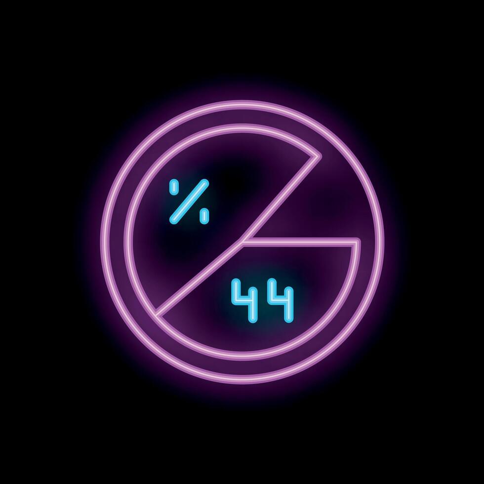 Neon sign representing a pie chart showing 44 percent vector