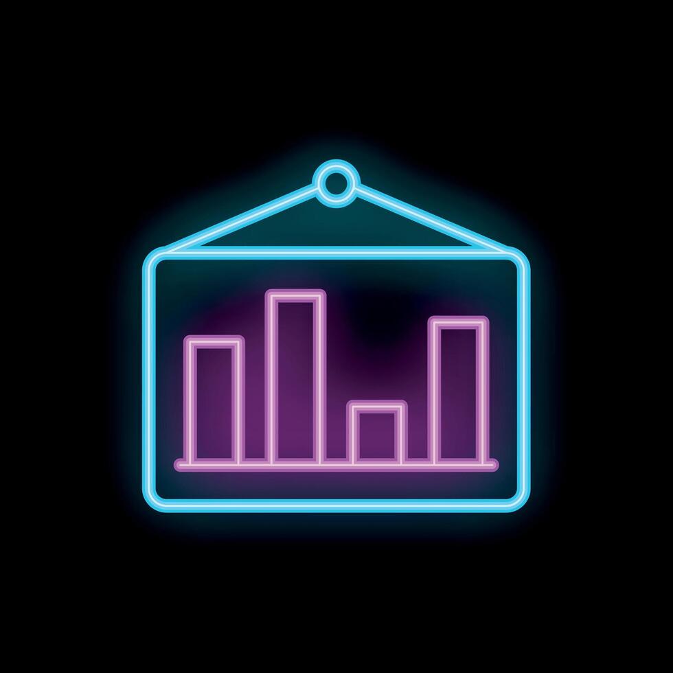 Neon sign showing a growing bar chart on blackboard vector
