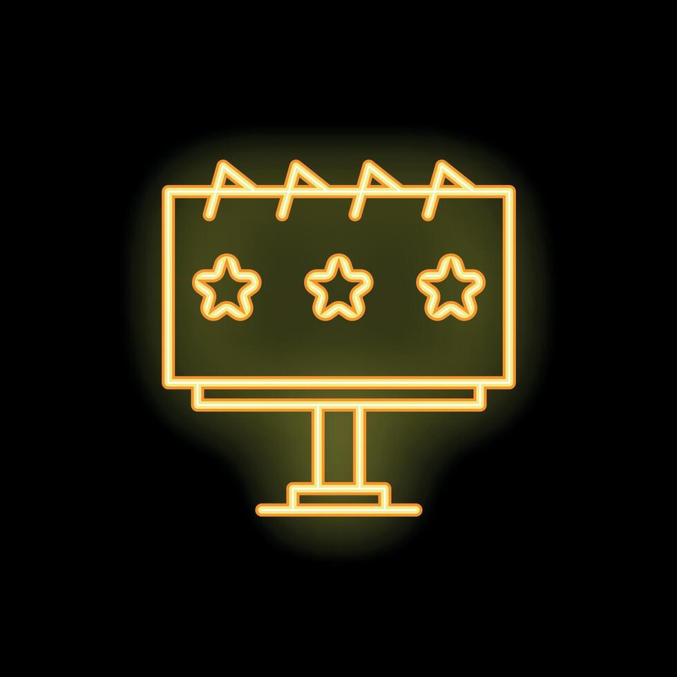 Neon billboard showing three stars rating on black background vector