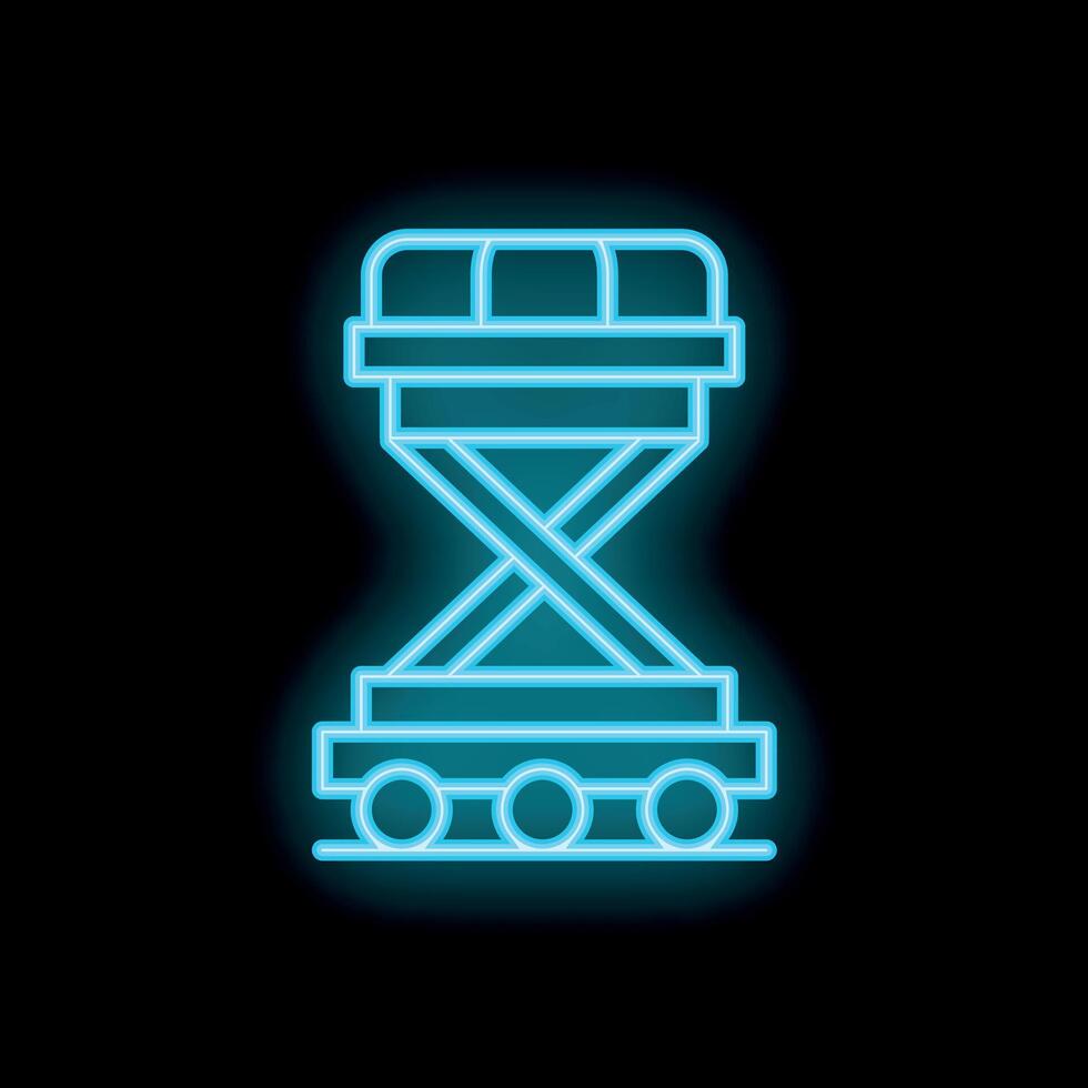 Neon icon of scissor lift platform glowing on black background vector