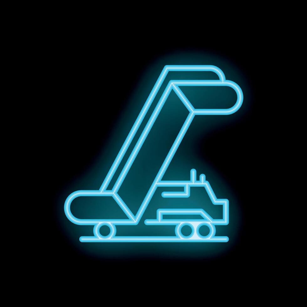 Neon icon of airport passenger boarding bridge on dark background vector