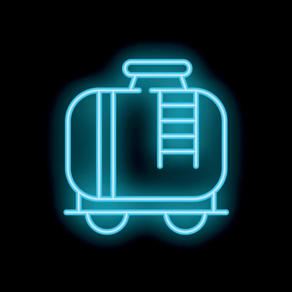 Blue glowing neon line railroad tank car icon isolated on black background vector