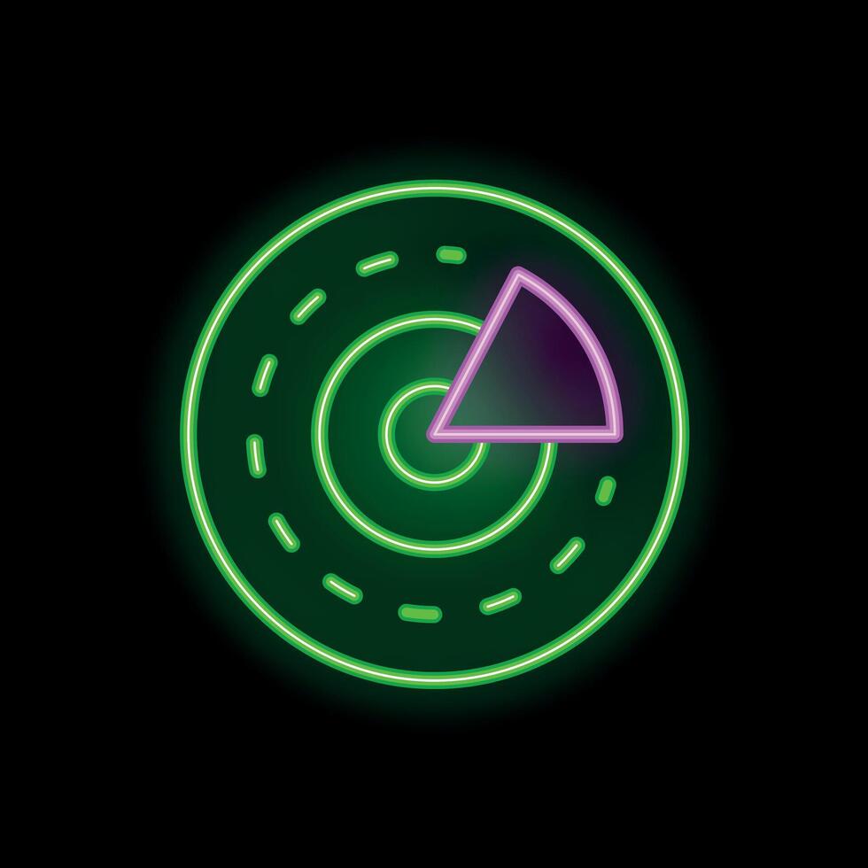 Neon radar detecting signal on black background vector
