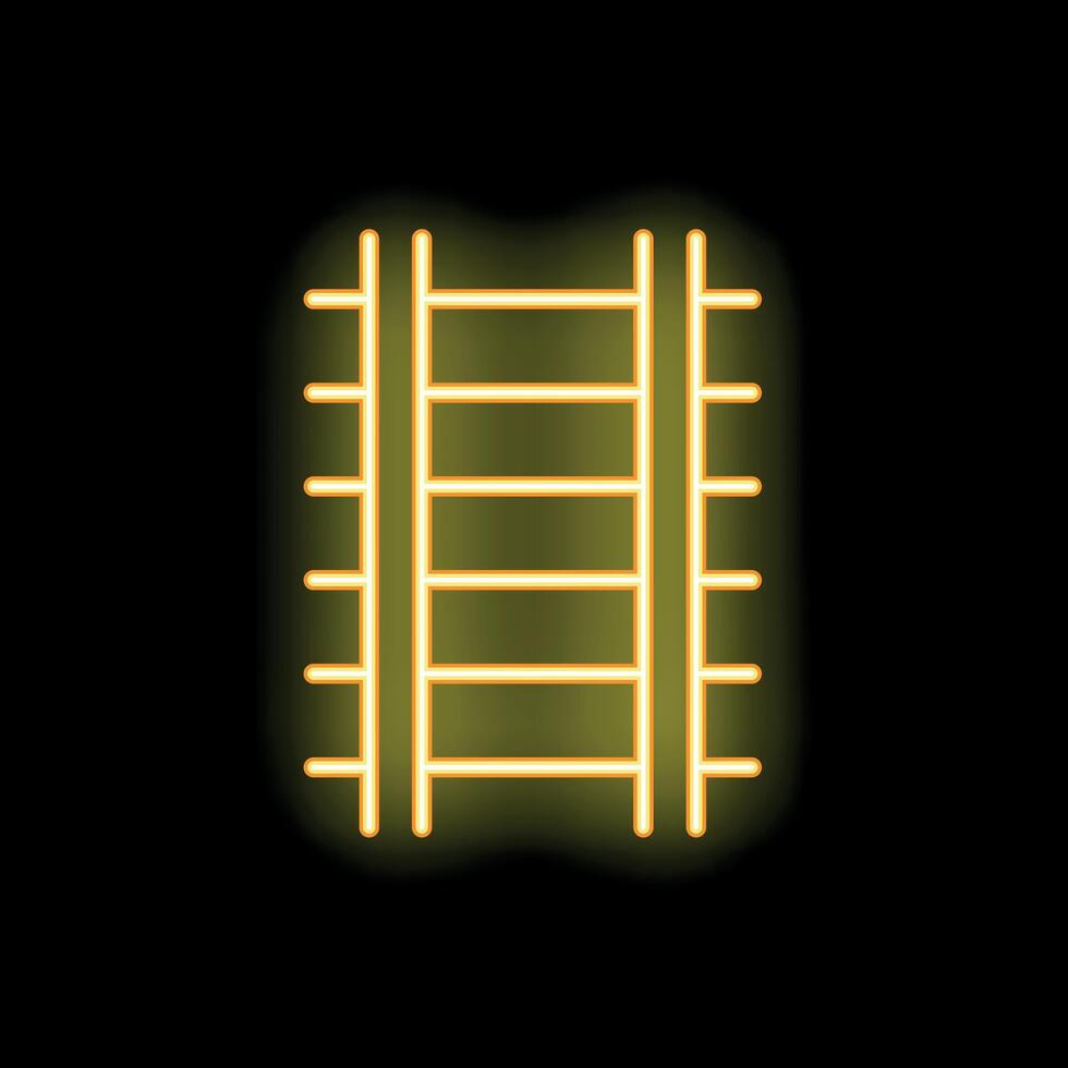 Neon yellow railroad track icon glowing on black background vector