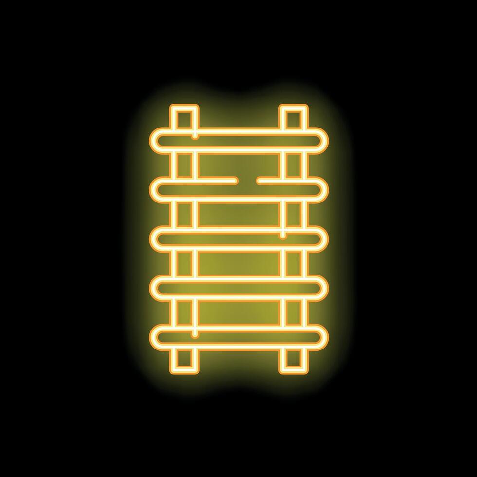 Yellow glowing neon icon of a wooden ladder is isolated on a black background vector