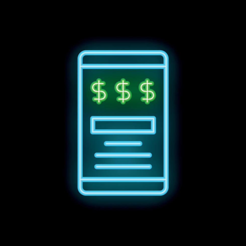 Smartphone showing neon online payment form icon illustration vector