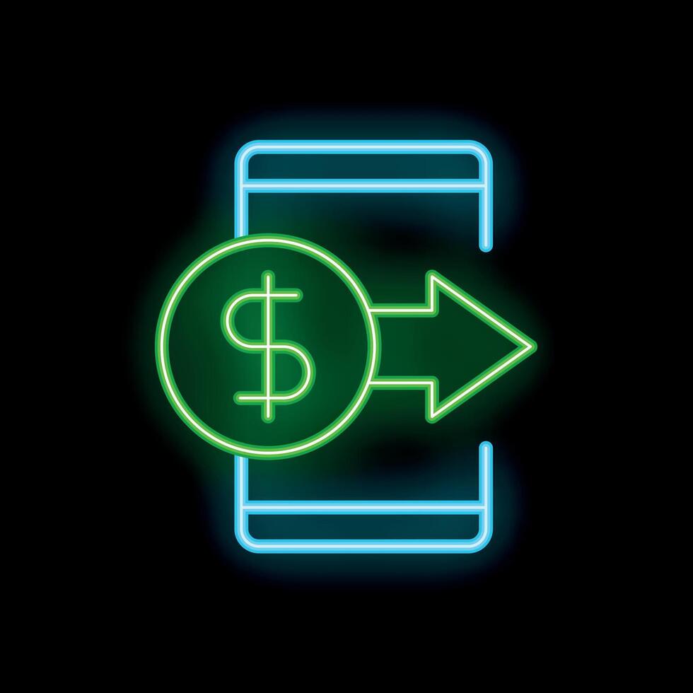 Neon sign representing sending money using smartphone application vector