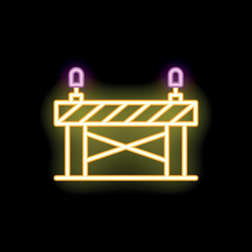 Yellow neon roadblock shining on a black background vector