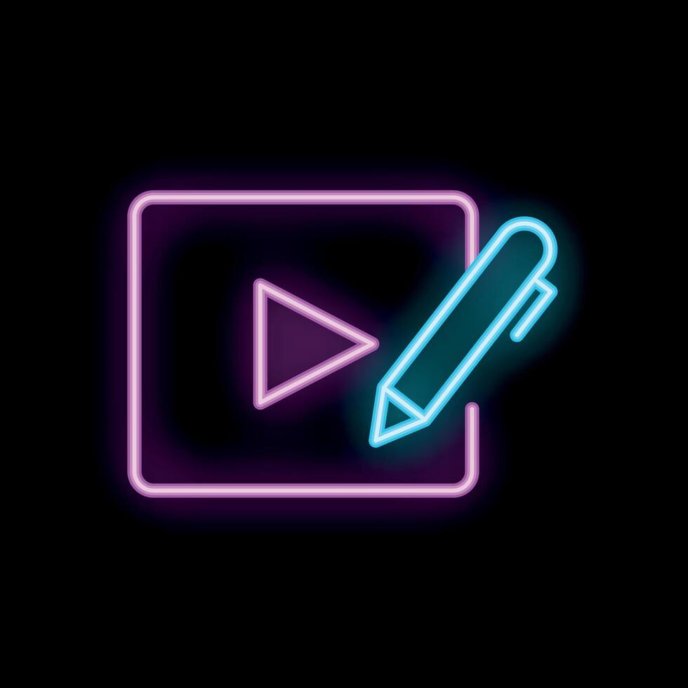 Neon pen writing on player icon on black background vector