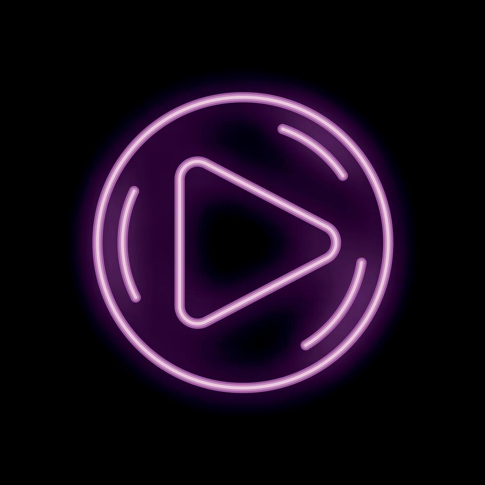 Neon pink play button shining in the dark vector