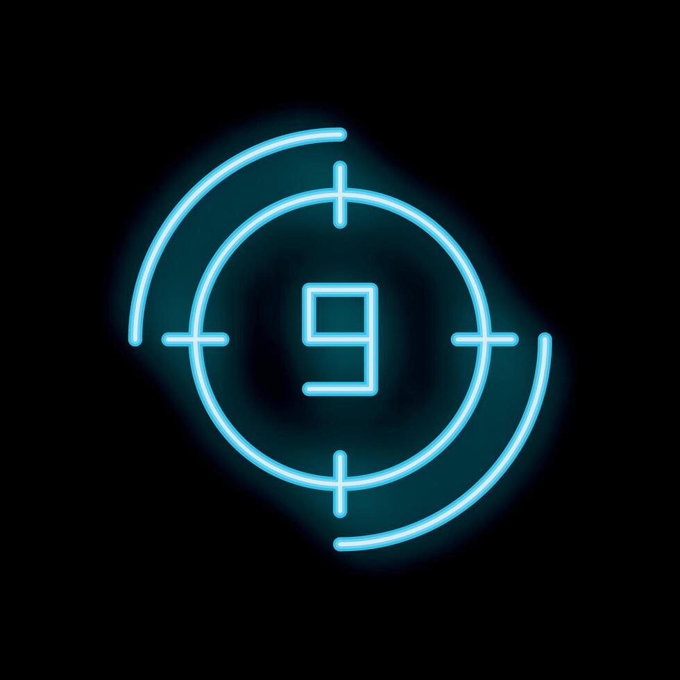 Neon number nine being targeted in first person shooter game concept vector