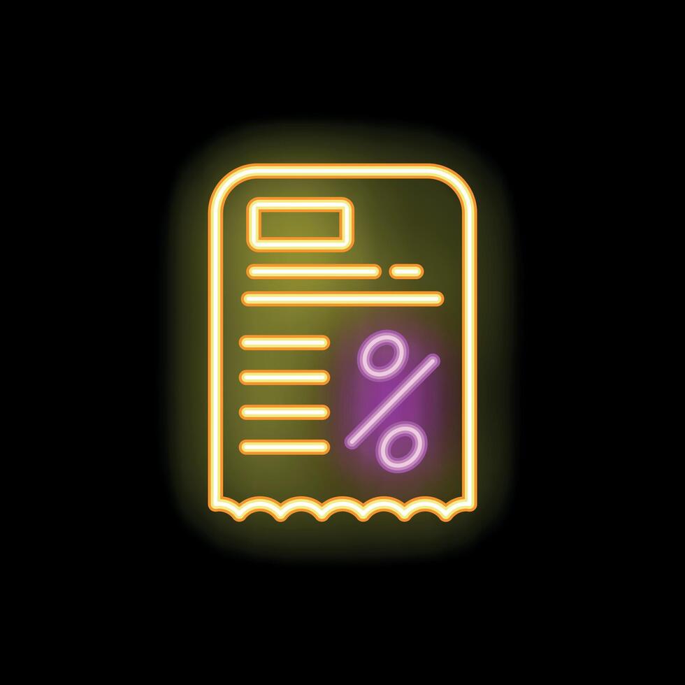 Glowing neon line bill with percentage on black background for your project vector