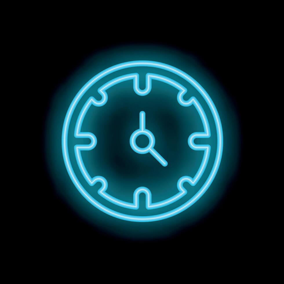 Neon blue clock showing time passing on black background vector