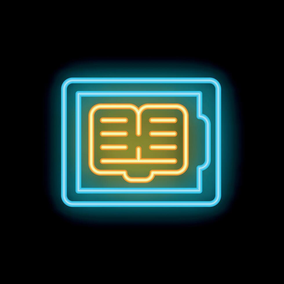 Neon icon of tablet displaying open book for e learning vector