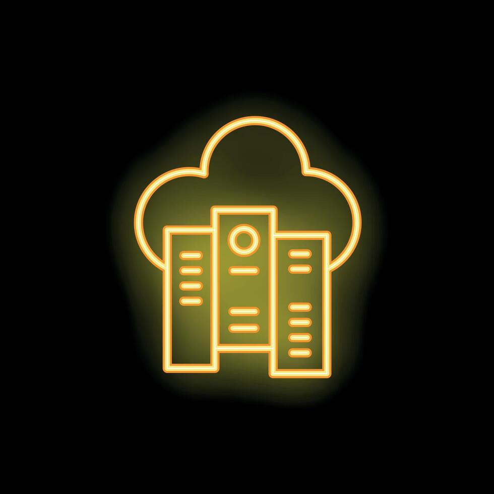 Neon yellow cloud computing server data storage icon graphic concept vector