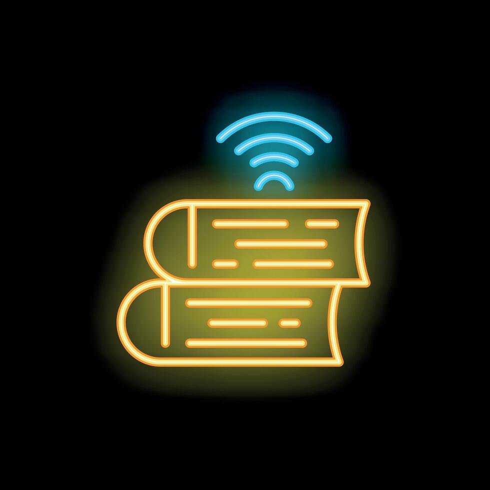 Wifi symbol appearing over stack of books for online education concept vector
