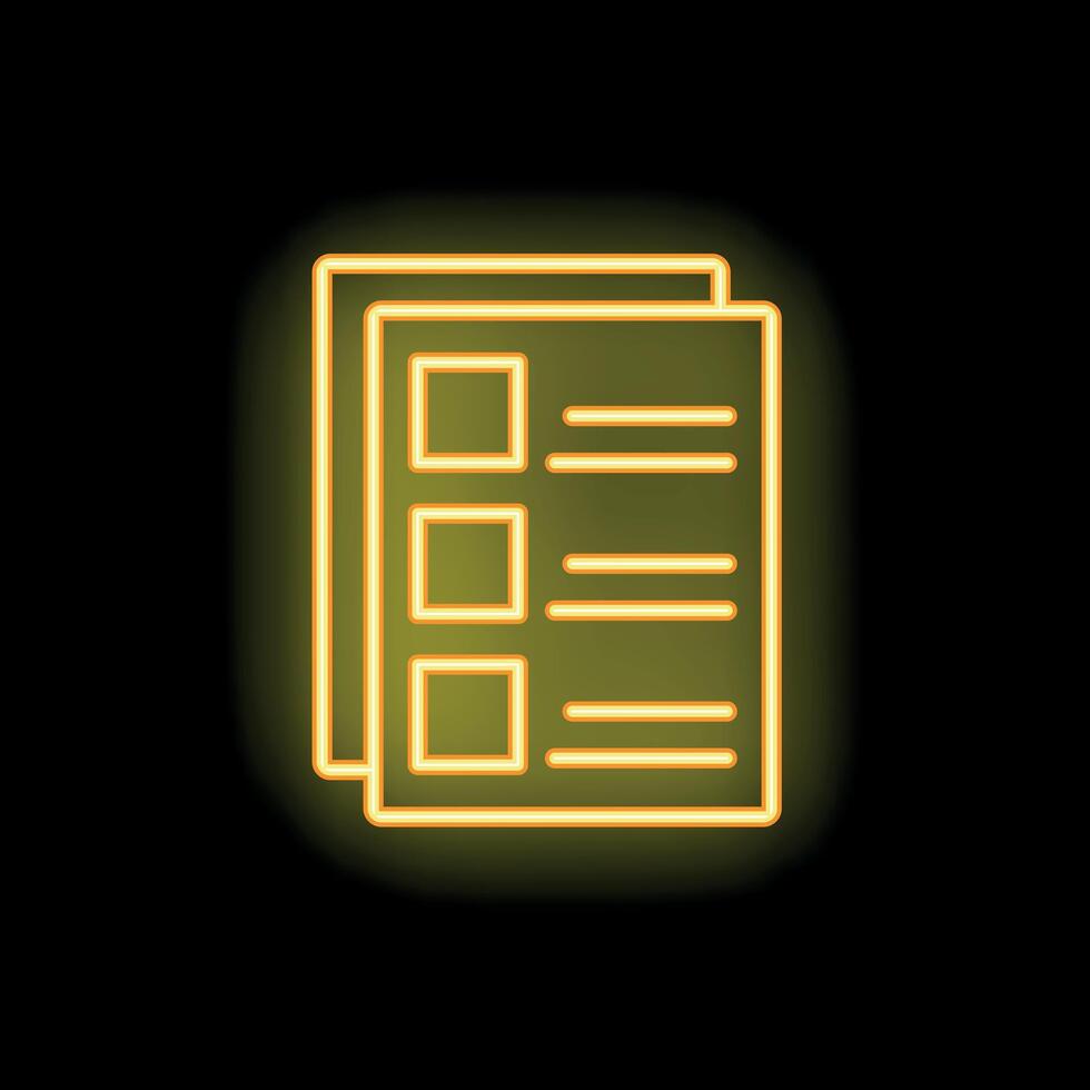 Neon yellow clipboard with checklist on a black background vector