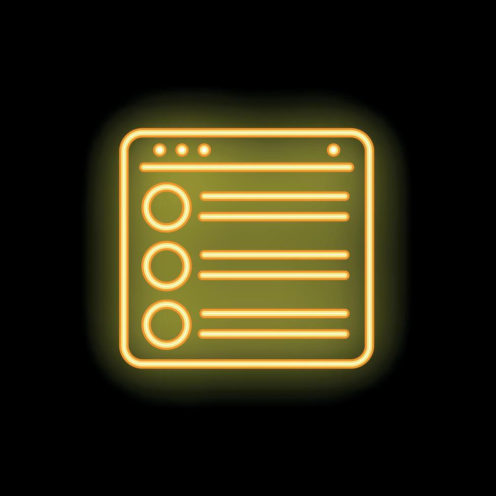 Neon yellow online survey window icon on black background vector