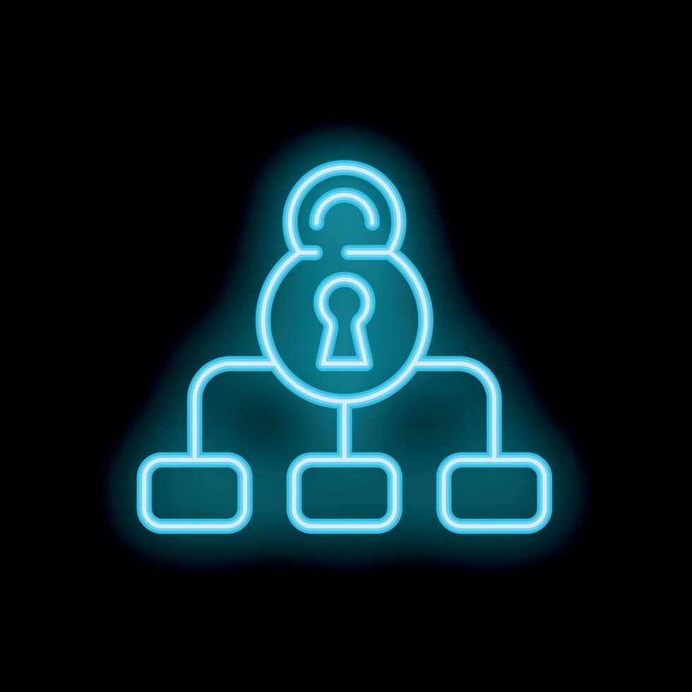 Neon padlock icon representing cybersecurity and data protection vector