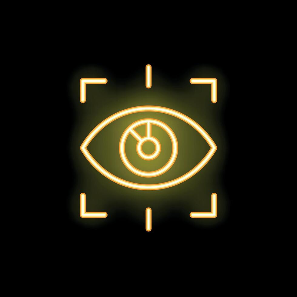 Neon sign showing eye being scanned on black background vector
