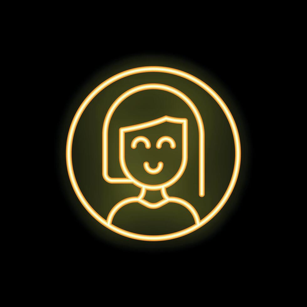 Neon yellow profile picture icon of a smiling young woman vector