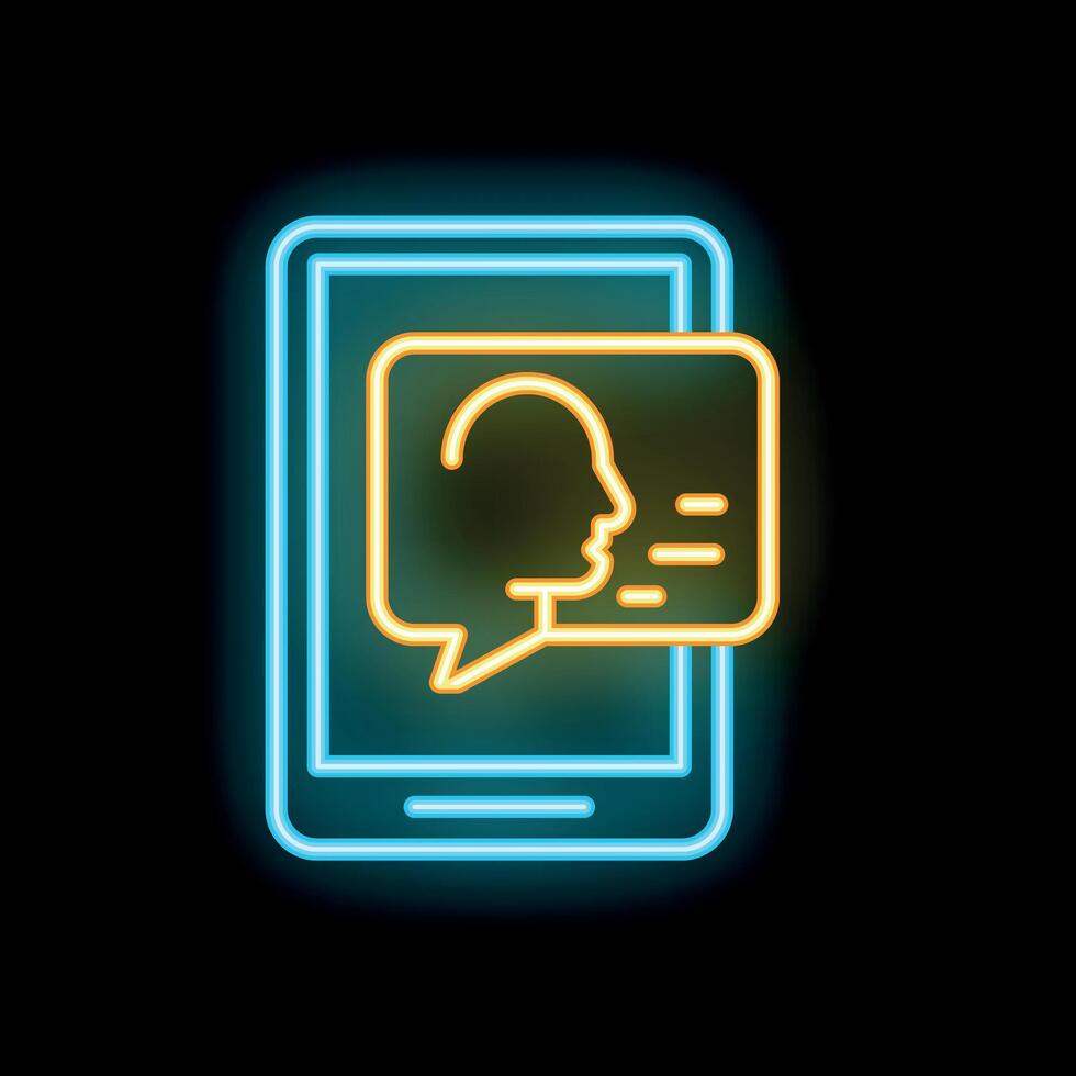 Neon mobile phone displaying voice message notification icon vector