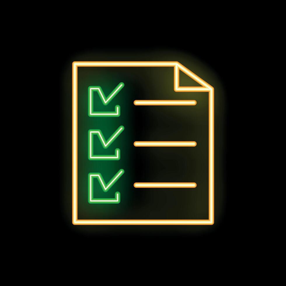 Glowing neon line clipboard with checklist icon isolated on black background vector