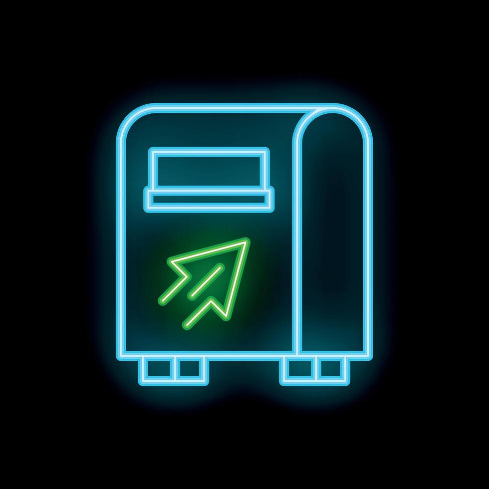 Neon mailbox icon glowing on dark background vector