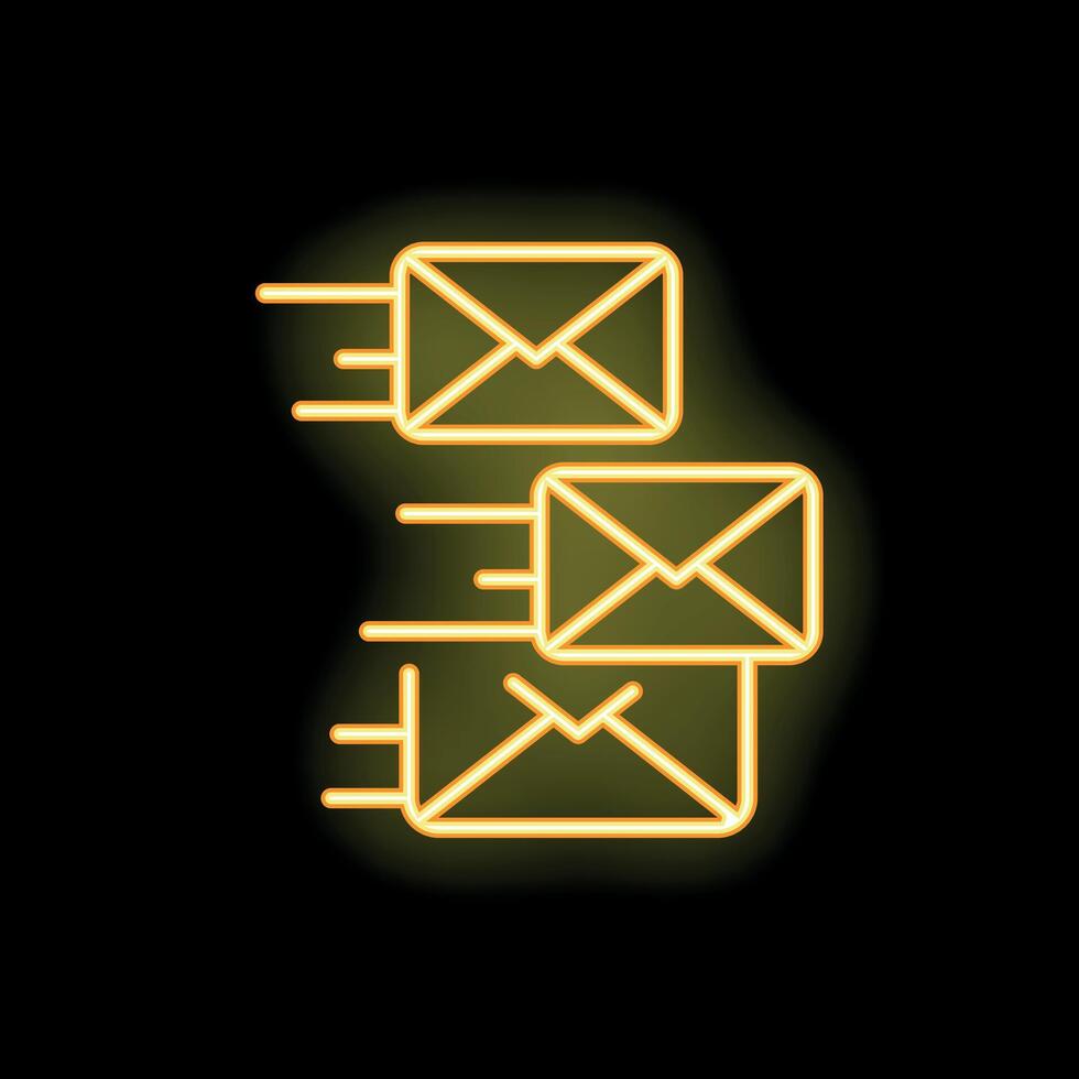Neon icon of three envelopes sending mail representing email marketing vector