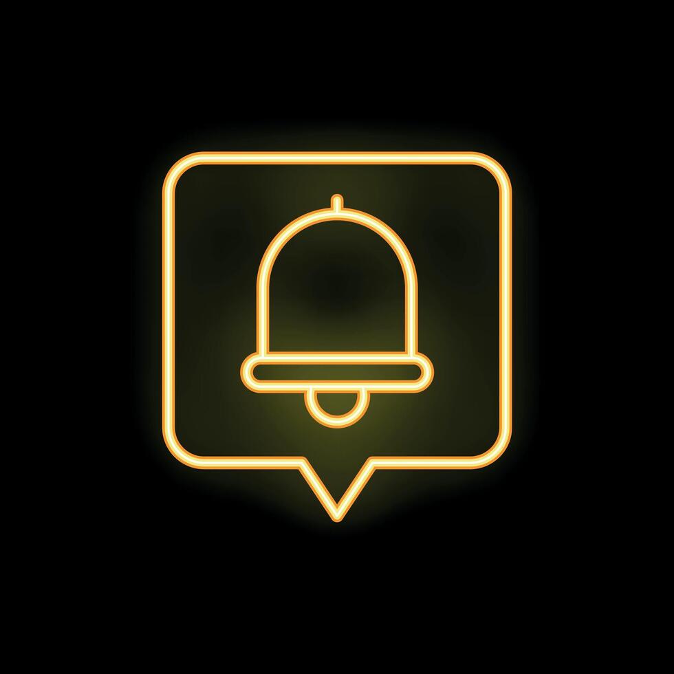 Neon yellow notification bell icon inside rounded square speech bubble vector