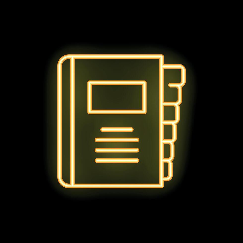 Yellow neon notebook glowing on black background vector