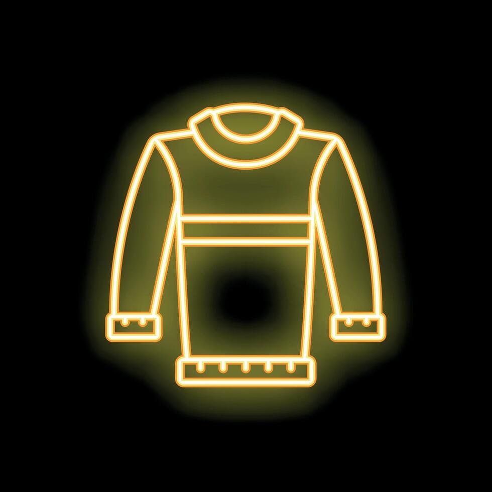 Neon yellow pullover sweater glowing on black background vector