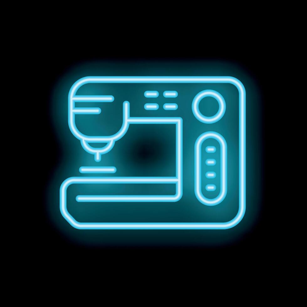 Neon icon of sewing machine glowing on dark background vector