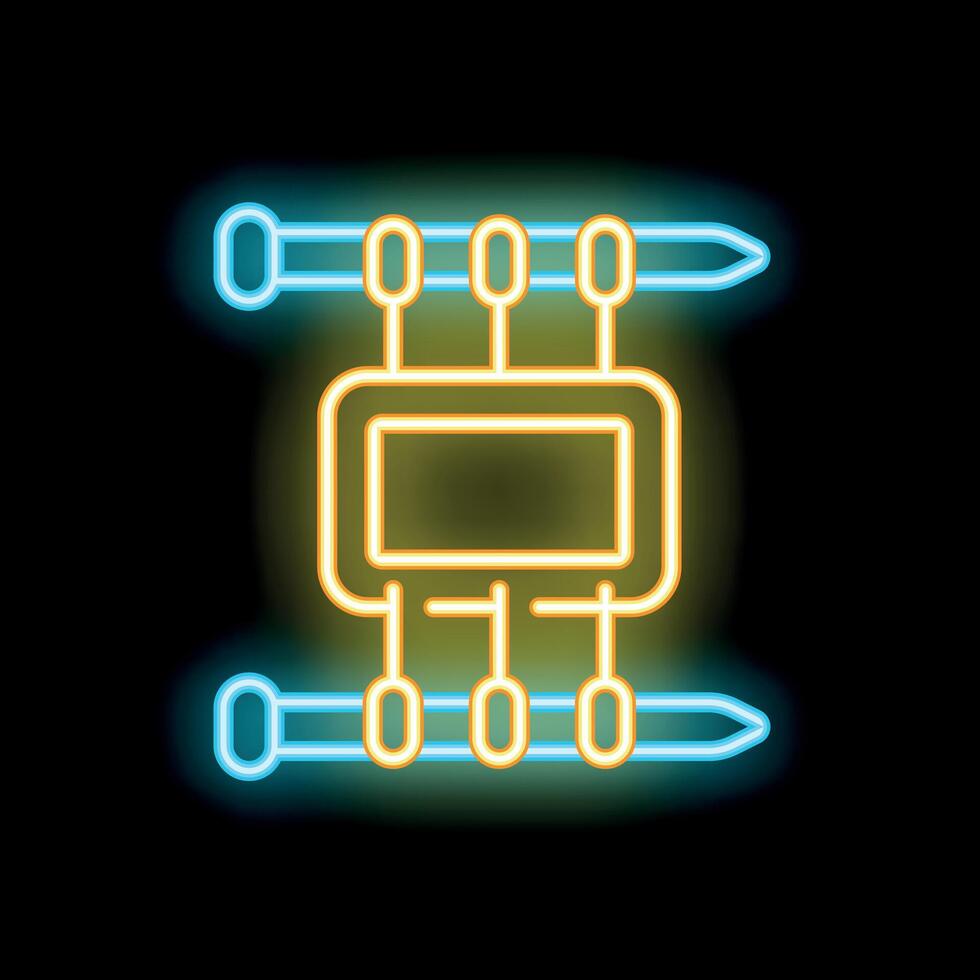 Neon icon of microchip with nails representing semiconductor shortage vector