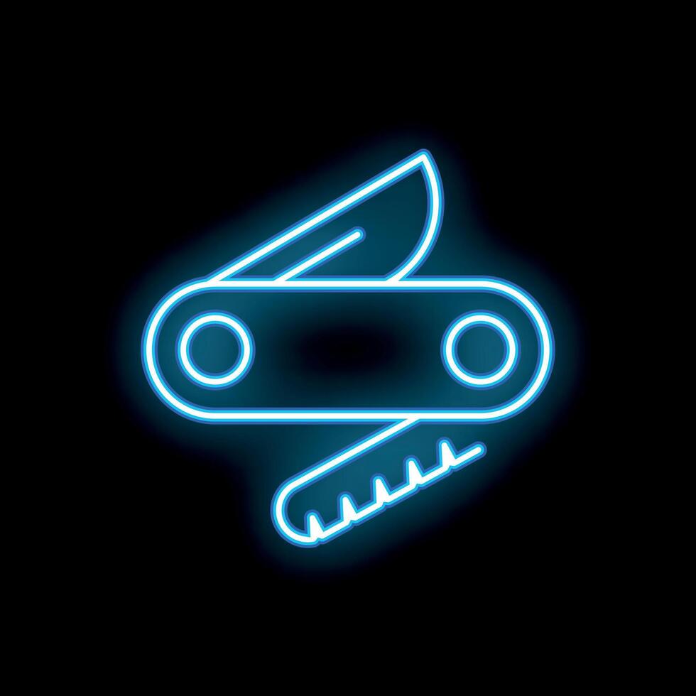 Blue glowing neon line swiss army knife icon isolated on black background vector