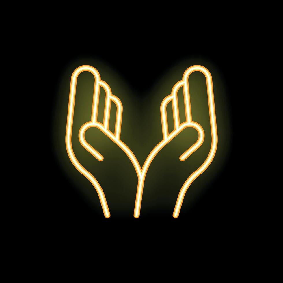 Neon sign showing two hands cupped upwards vector