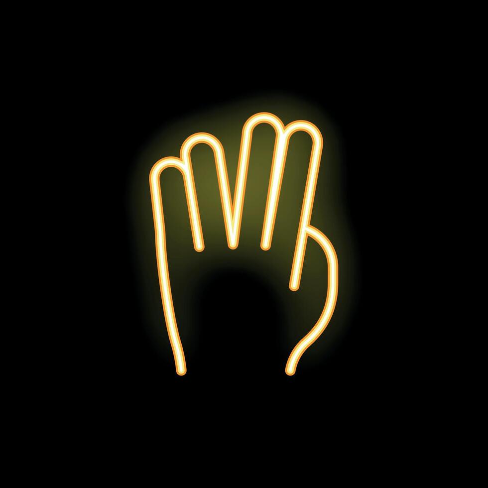 Neon yellow hand showing number three gesture on black background vector