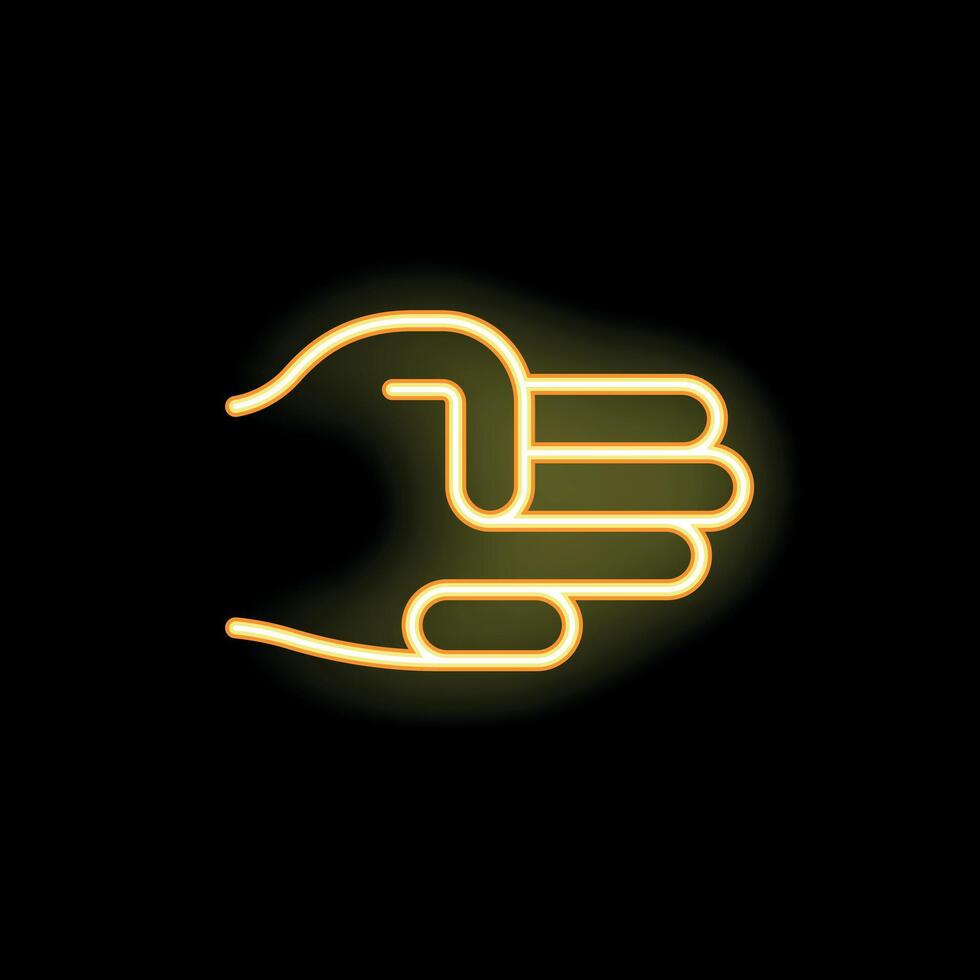 Glowing neon icon of a hand showing number three gesture vector