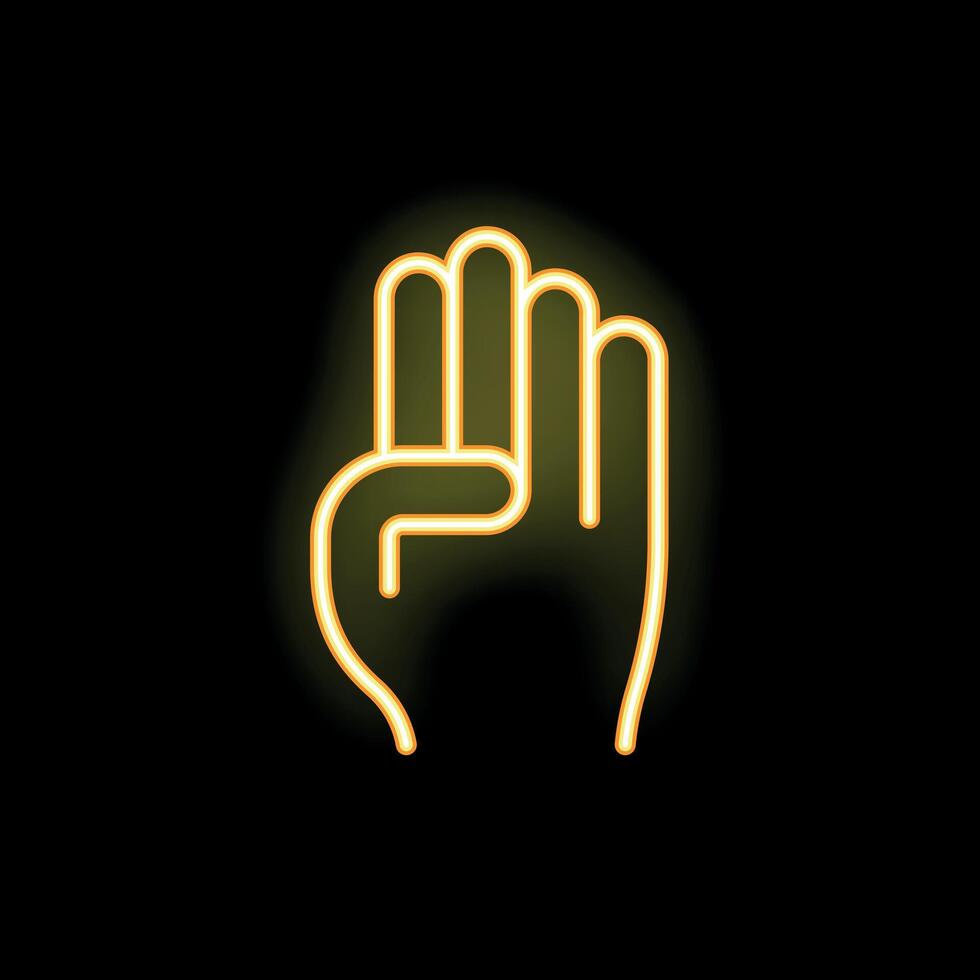 Neon yellow hand showing three fingers up pointing gesture vector
