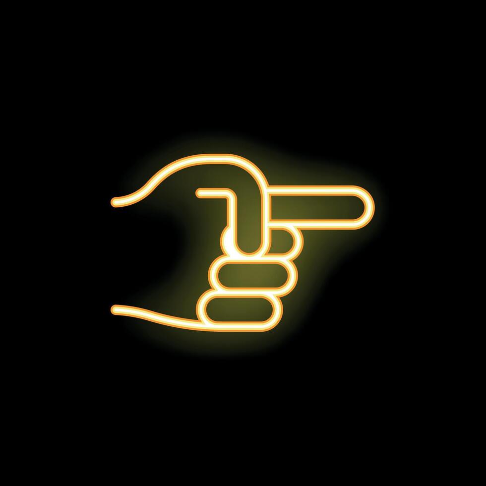 Neon yellow hand pointing right on black background vector