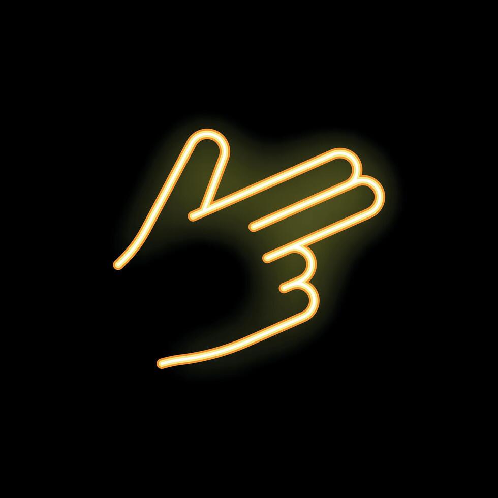 Neon yellow hand making gun sign on black background vector