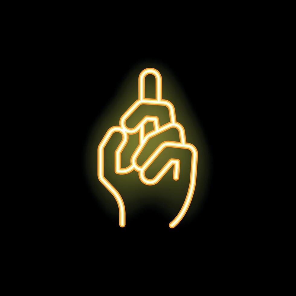 Neon yellow middle finger showing gesture on black background vector