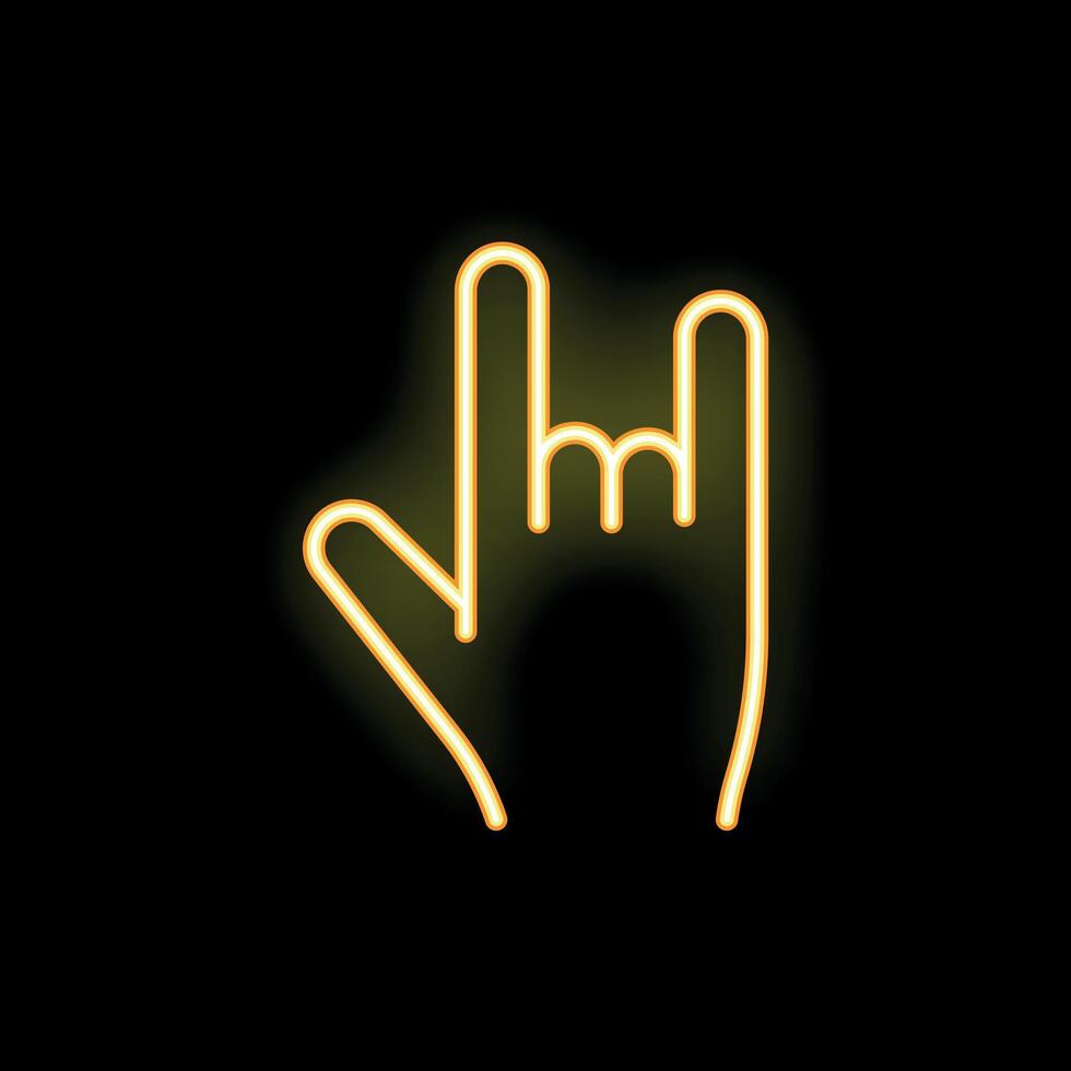 Neon yellow rock and roll hand sign on black background vector