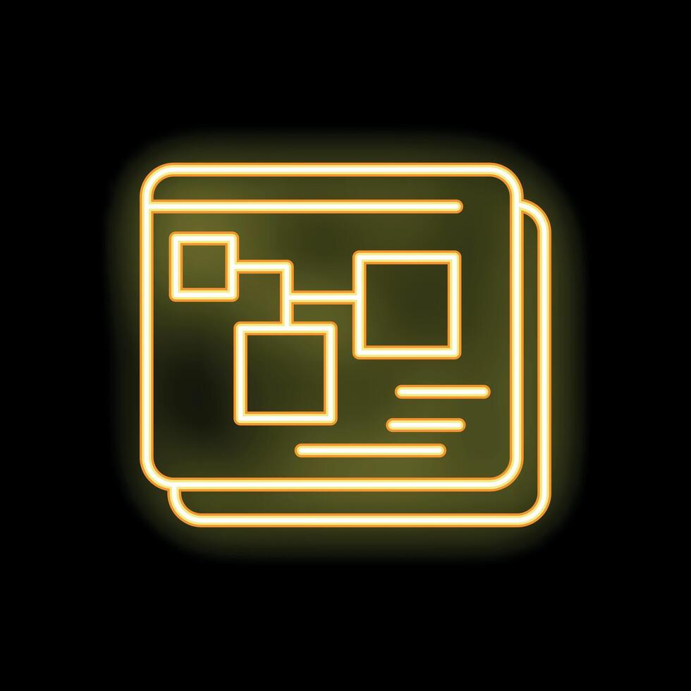 Yellow neon style workflow icon on black background vector