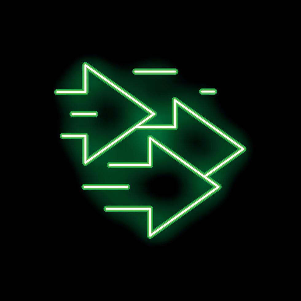 Green neon arrows pointing right on dark background vector