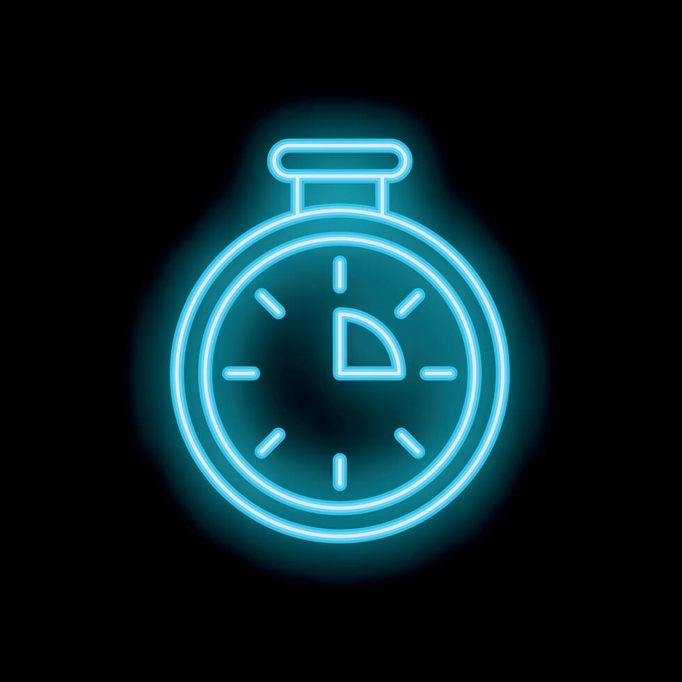 Neon blue stopwatch icon glowing against dark background vector