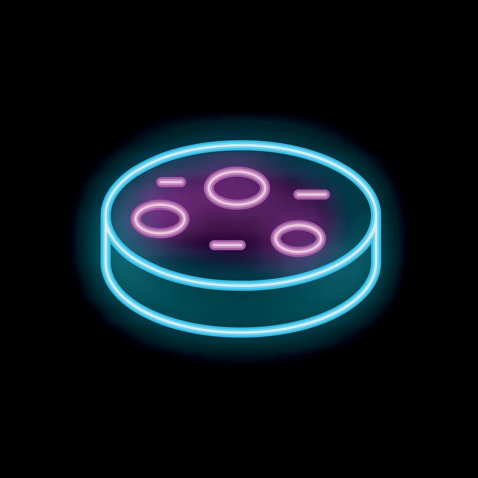 Petri dish with bacteria growing in it neon sign on black background vector