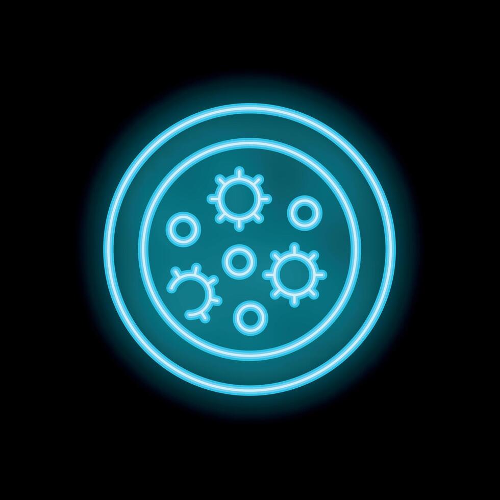 Neon petri dish icon glowing on dark background vector