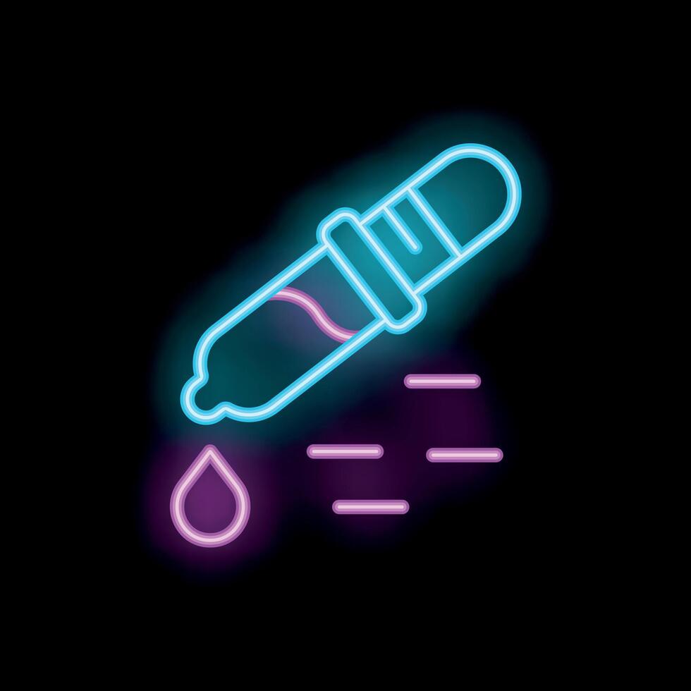 Neon style icon of dropper pouring liquid representing medical and chemical concept vector