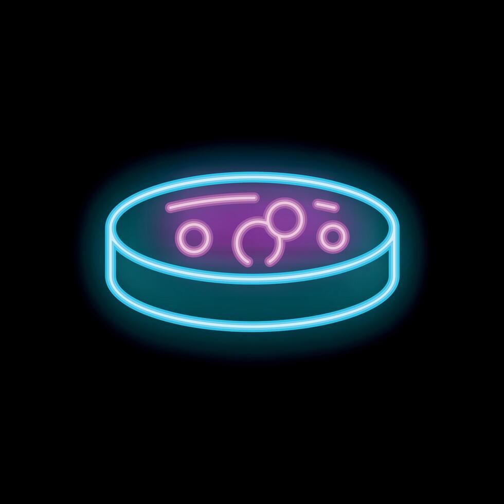 Neon sign representing petri dish with colony of bacteria growing inside vector